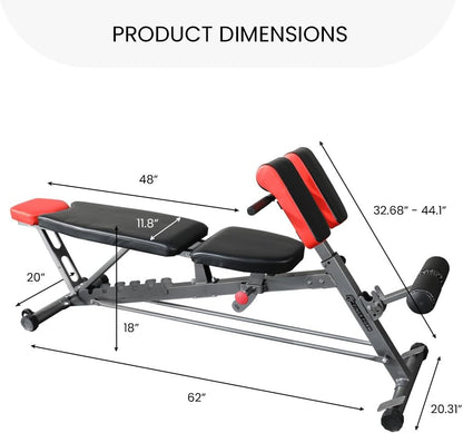 Multi-Functional FID Weight Bench for Full All-In-One Body Workout – Hyper Back Extension, Roman Chair, Adjustable Ab Sit up Bench, Incline Decline Bench, Flat Bench