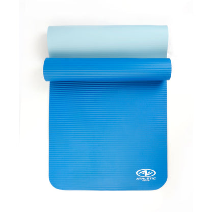 Two Tone Fitness Mat, 10Mm, 72Inx24In, Blue Color, NBR Foam, with Carry Strap