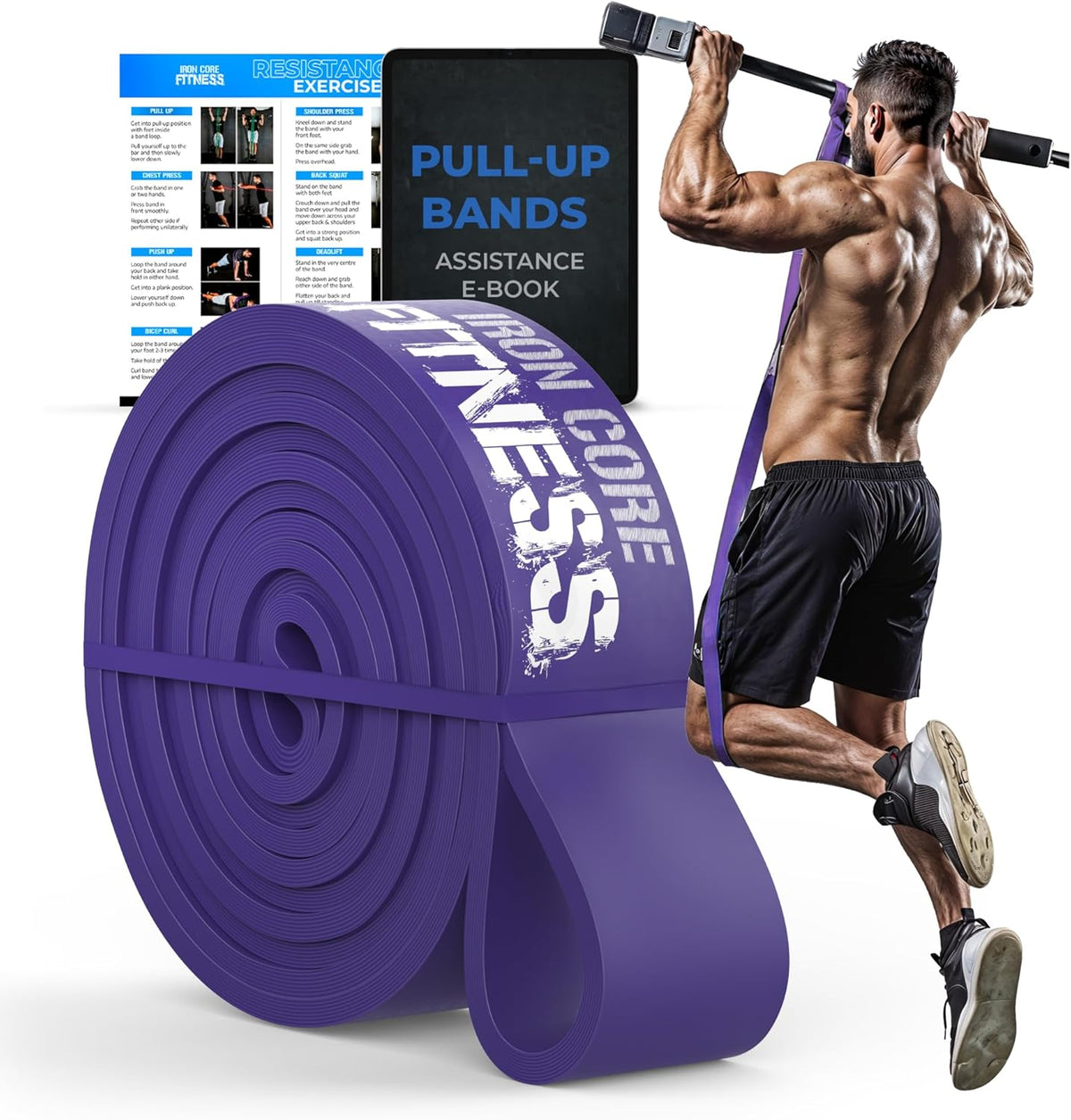 Pull up Assistance Resistance Bands - Long Loop Power Bands for Men and Women - Strength Power Flexibility Training at Home & Gym - Ebooks & Workout Chart Included by