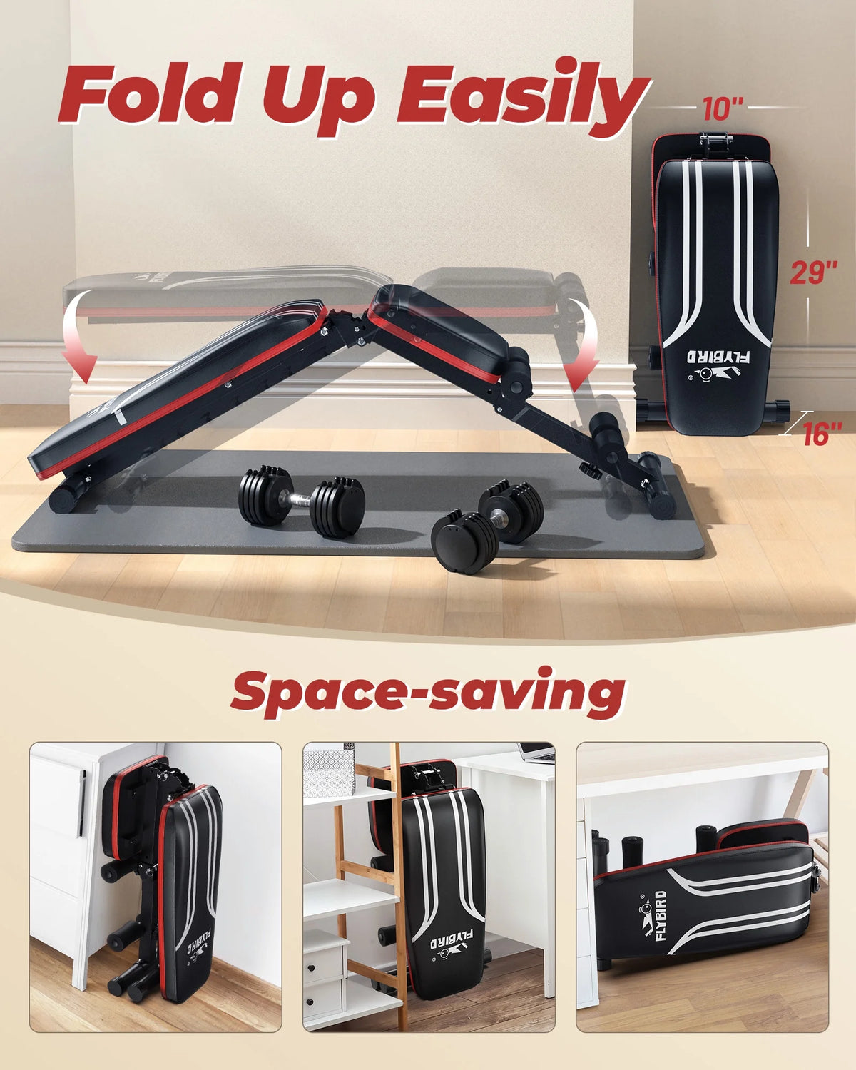 Adjustable Folding Weight Bench for Home Gym, Includes Resistance Bands
