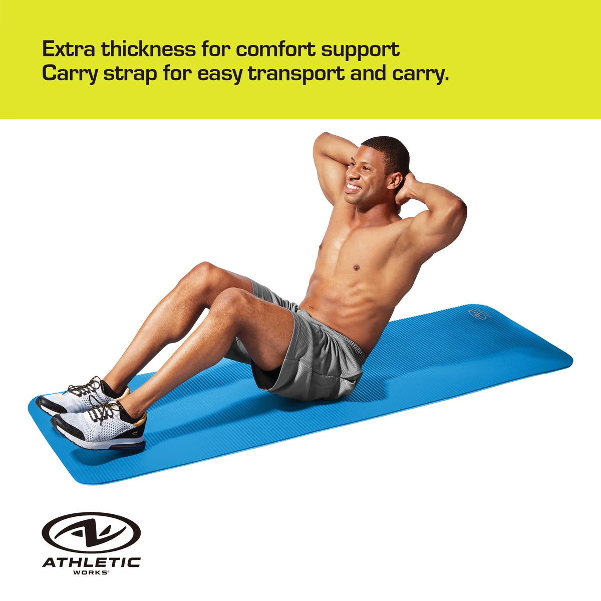 Two Tone Fitness Mat, 10Mm, 72Inx24In, Blue Color, NBR Foam, with Carry Strap