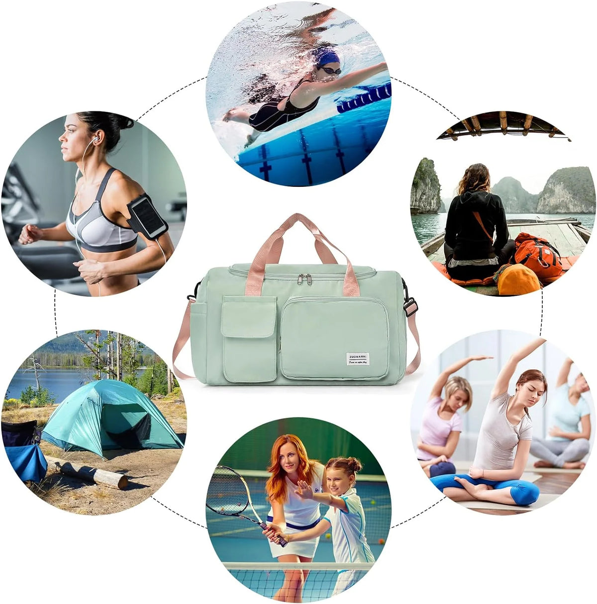 Small Gym Bag for Women, Waterproof Duffle Bag Carry on Weekender Bag with Shoe Compartment & Wet Pocket, Tote Bag for Travel, Workout, Sport